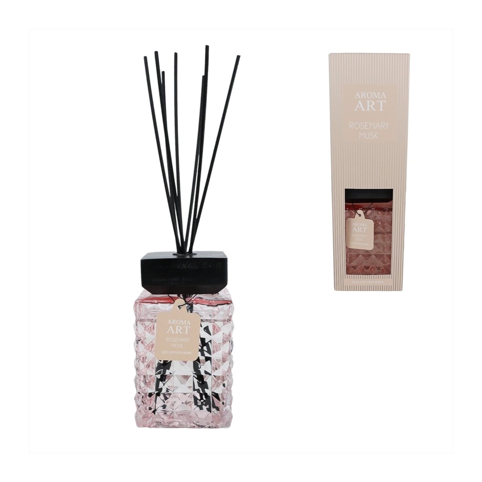 Aroma Art Rosemary Musk diffuserset 800 ml in roze geslepen glas met verpakking