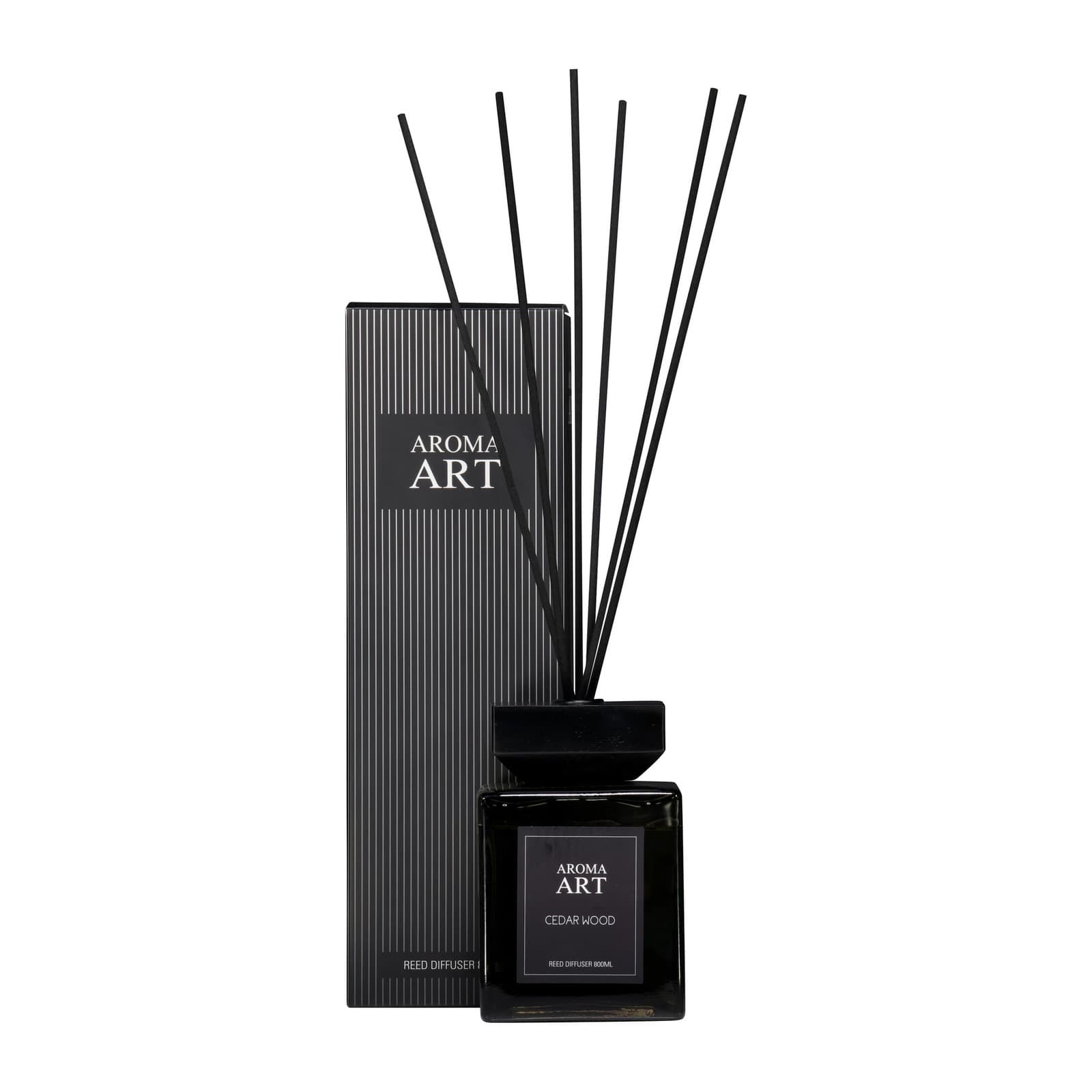 Aroma Art Cedar Wood diffuserset 800 ml in zwart glas met verpakking