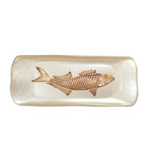 RECHTHOEKIGE VANILLE SCHAAL MET GOUDEN VIS 31,7X12,7CM