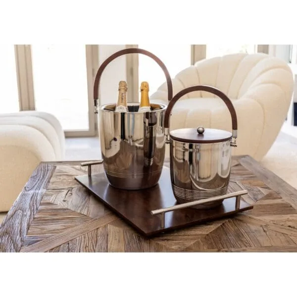 DUBBELWANDIGE IJSBAKJE MET HOUTEN HANDVAT EN DEKSEL 19X19X24CM - Afbeelding 3