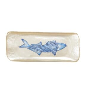 RECHTHOEKIGE VANILLE SCHAAL MET BLAUWE VISSEN 31X12,5X2,5CM