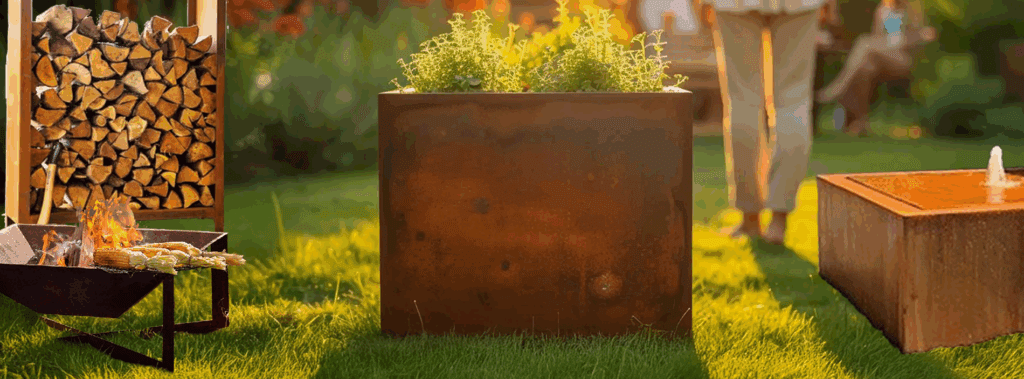 Tuininrichting - plantenbak - bloembak - vuurkorf - VXhome