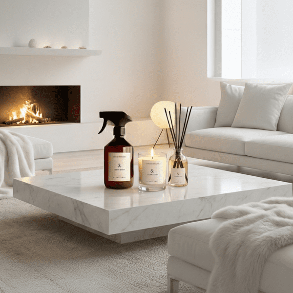 Cedar & Oud The Ophactory geschenkset — geurstokjes 100ml, interieurspray 500ml en geurkaars 200g (The Olphactory)