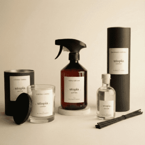 Utopia - Leather The Ophactory geschenkset — geurstokjes 100ml, interieurspray 500ml en geurkaars 200g (The Olphactory)