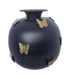 Vlinder Vaas Metaal | Zwart met gouden vlinders