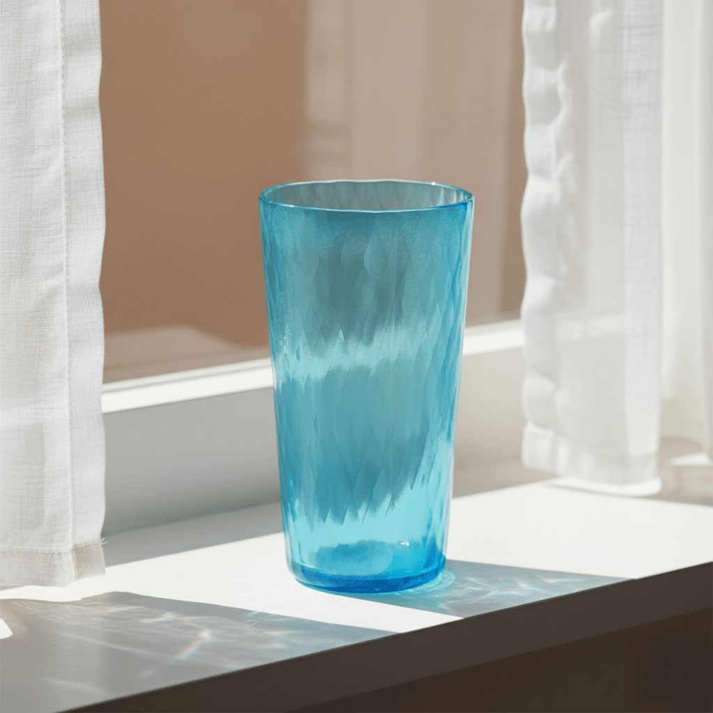 Asprey Ocean Blue glazen vaas 15x30cm styling vensterbank natuurlijk licht diamant reliëf VXhome designvaas